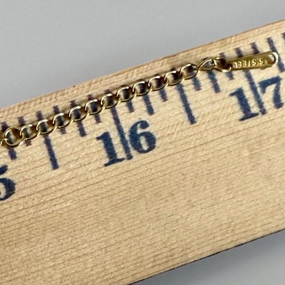 Gold Tone Stainless Steel Clover Station Necklace Black Enamel Choker - Picture 7 of 8